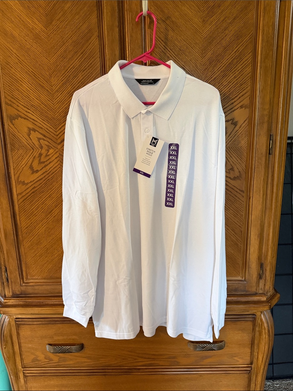 Men's White Long-Sleeve Polo Shirt - XXL